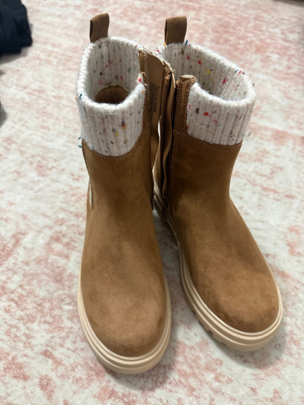 art class Tan Suede Ankle Boots with Cream Knit Cuff